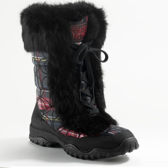 Authentic Coach Jennie Boots Tartan Fur Monogram - Picture 2 of 8